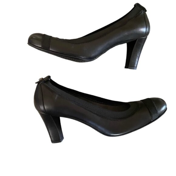 Stuart Weitzman Easily Elastic Black Leather Heels 8.5 - Picture 1 of 5